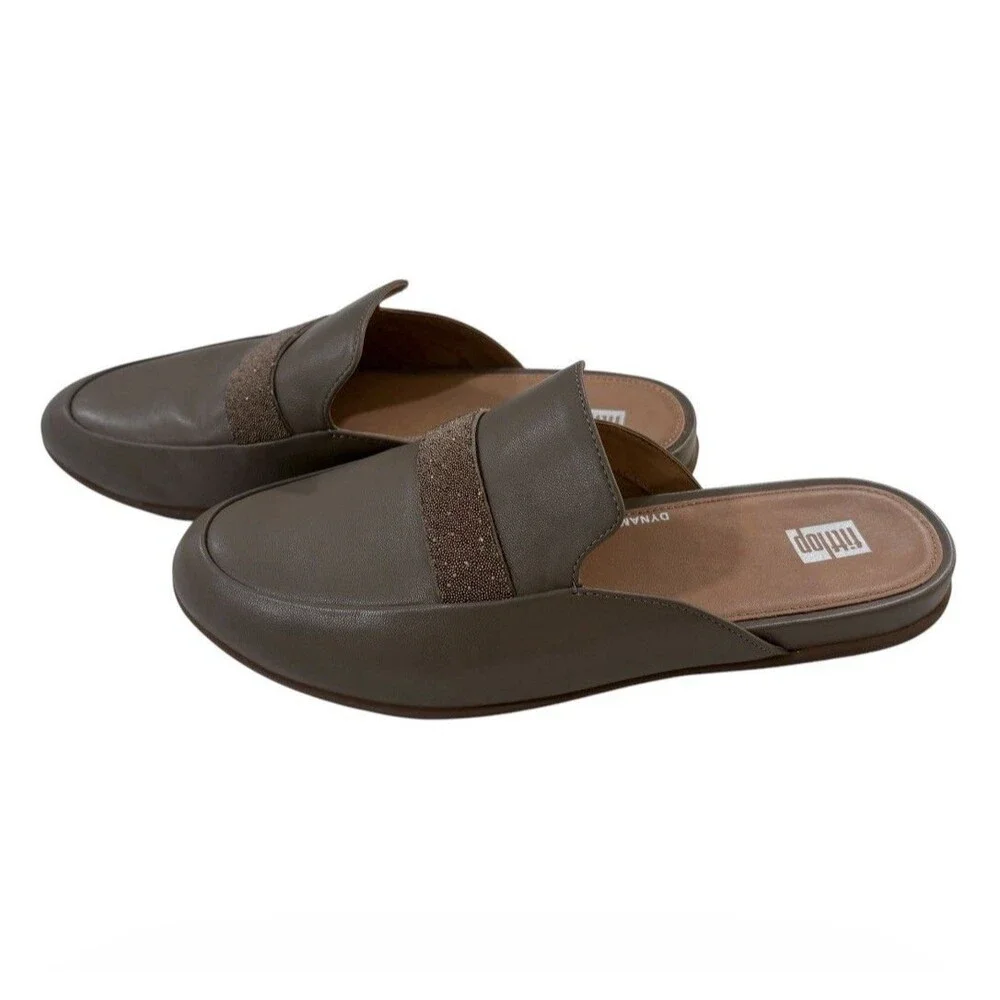FitFlop Gracie Opul-Trim Leather Mules Minky Grey Size 7 US